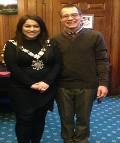 Peter with the Past Mayor of Camden Nadia Shah for an afternoon Tea celebration in the mayors parlour for his volunterring for over 20 years